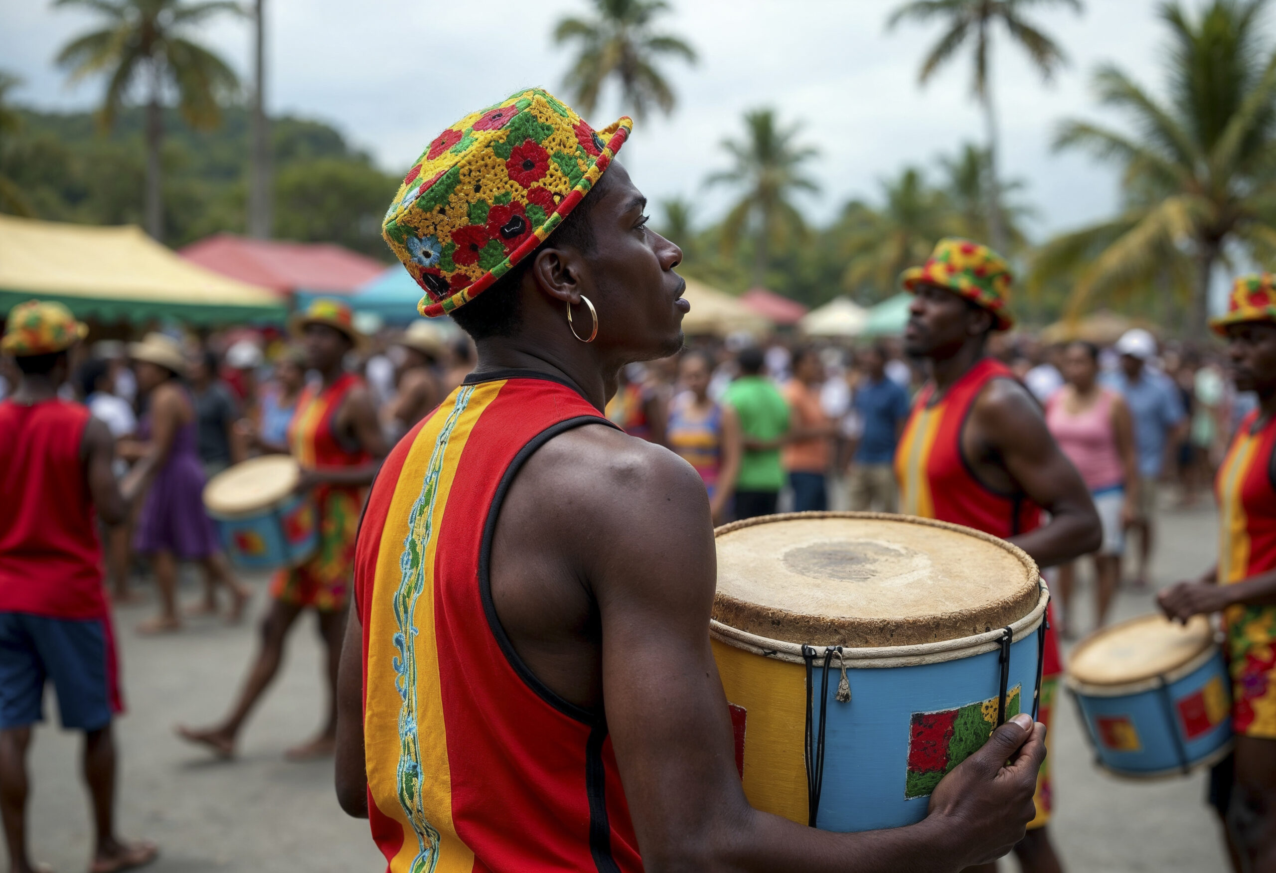 vue rapprochee des gens jouant de la batterie pour le carnaval scaled